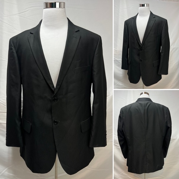 Men's Blair Underwood Black Tonal Stripe 2-Button 50R Blazer 46x27 Pants Suit - Picture 5 of 10